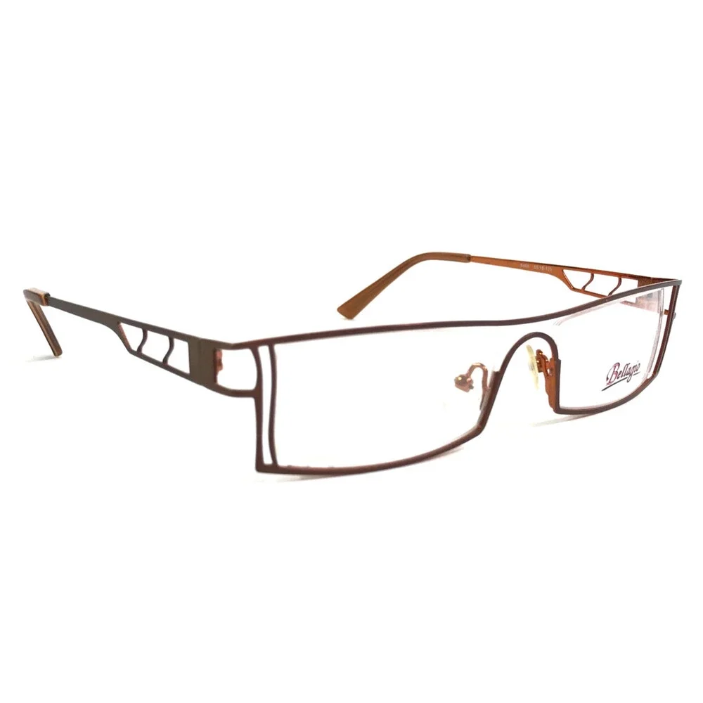 Bellagio Eyeglasses Frames C-01 B460 Brown Orange Rectangle Semi Rim 50-18-135